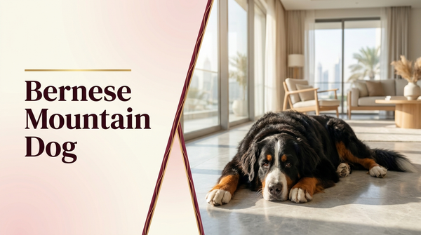 Bernese Mountain Dog guide UAE — tri-colour Bernese resting in an air-conditioned Dubai home