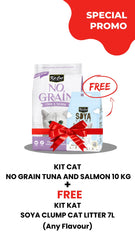 10kg Kit Cat No Grain With Tuna And Salmon Dry Cat Food + FREE Kit Cat Soya Clump Soybean Litter - 7L