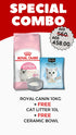 Royal Canin Feline Health Nutrition Dry Kitten Food 10Kg +FREE Kit Cat Classic Clump Cat Litter -10L (Baby Powder) + FREE  Ceramic Pet Bowl