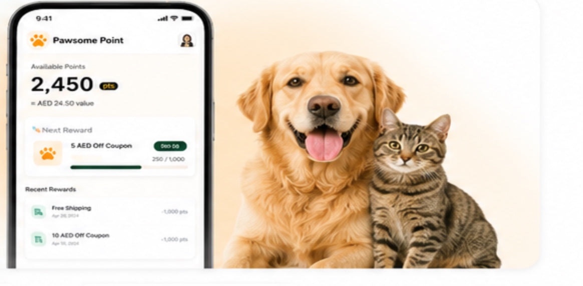 The Pawsome Point loyalty app with a happy dog and cat